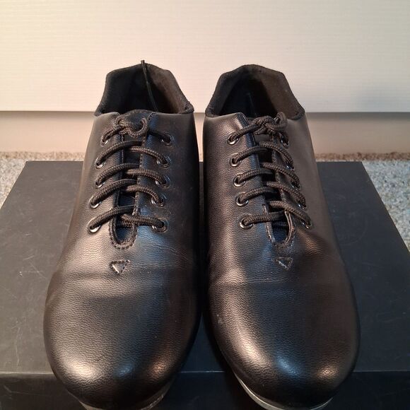 Star Tone Theatrical Tap Shoes Lace Up Black Kid's Unisex Heel Toe, Size 5M - Picture 2 of 13